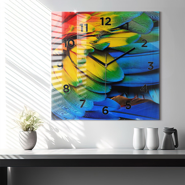 Pendule carrée en verre 'Ailes d''oiseaux colorées'