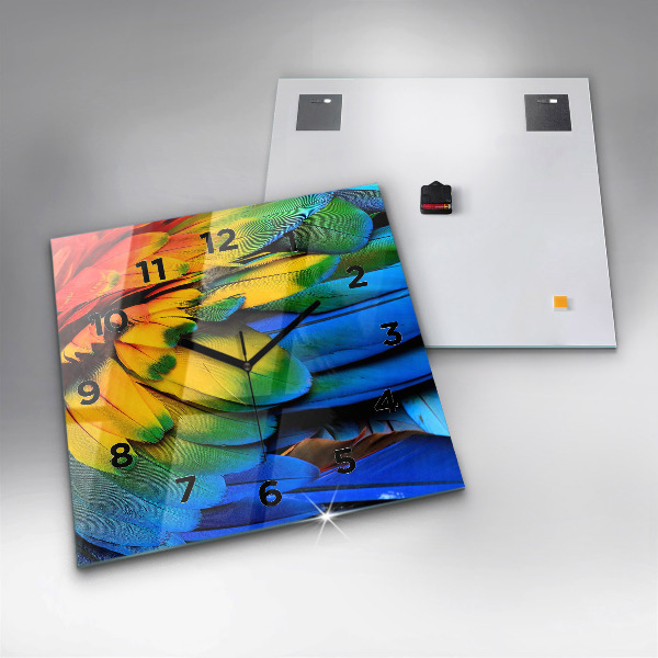 Pendule carrée en verre 'Ailes d''oiseaux colorées'