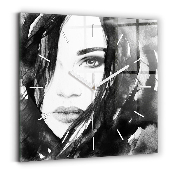 Pendule carrée en verre 'Portrait d''une femme'