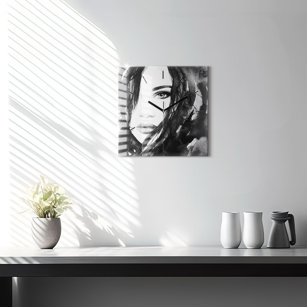 Pendule carrée en verre 'Portrait d''une femme'