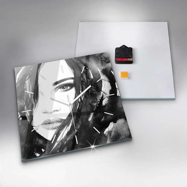 Pendule carrée en verre 'Portrait d''une femme'