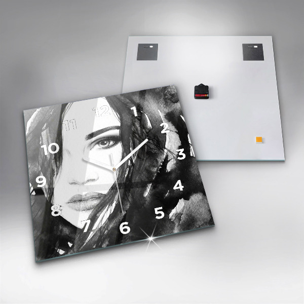 Pendule carrée en verre 'Portrait d''une femme'