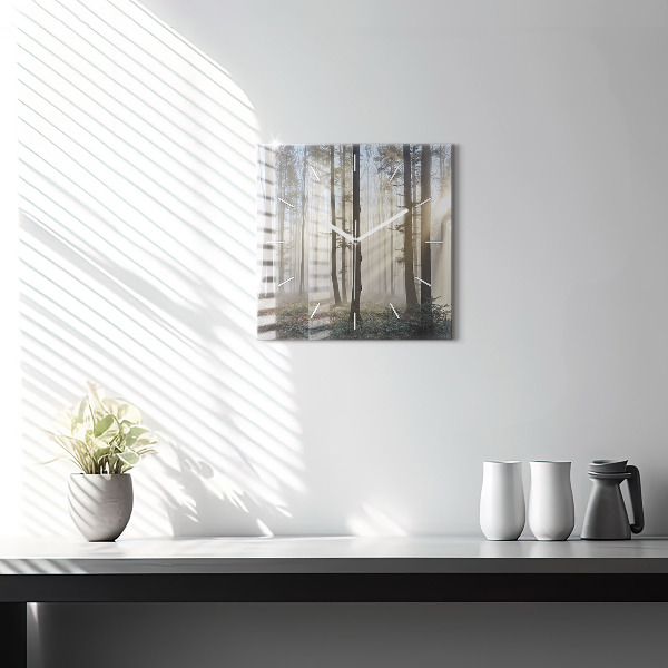 Pendule carrée en verre Forêt dans le brouillard
