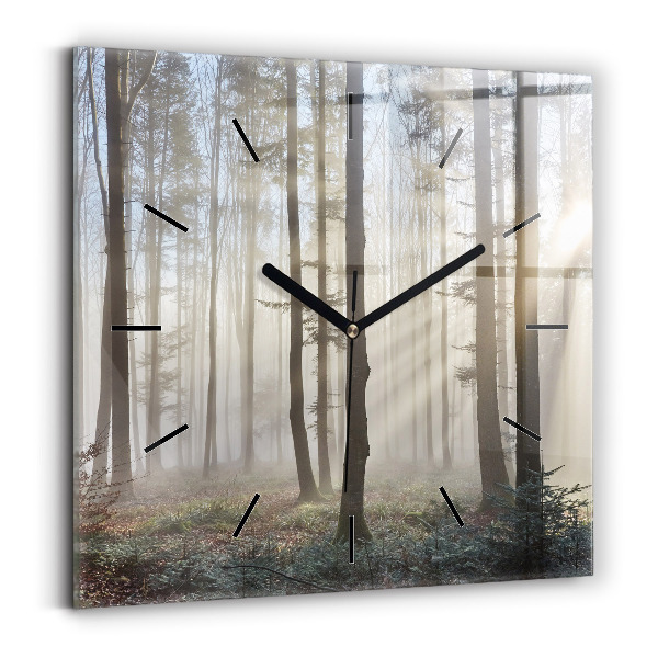 Pendule carrée en verre Forêt dans le brouillard