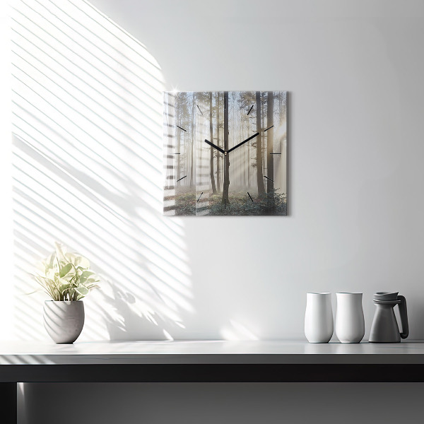 Pendule carrée en verre Forêt dans le brouillard