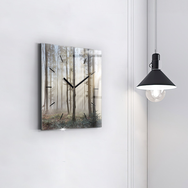 Pendule carrée en verre Forêt dans le brouillard