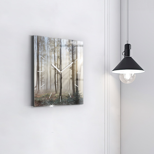Pendule carrée en verre Forêt dans le brouillard