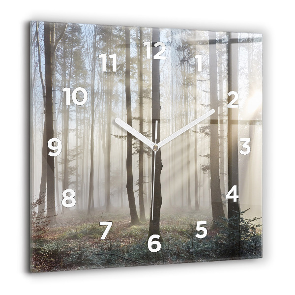 Pendule carrée en verre Forêt dans le brouillard