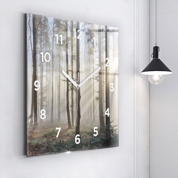 Pendule carrée en verre Forêt dans le brouillard