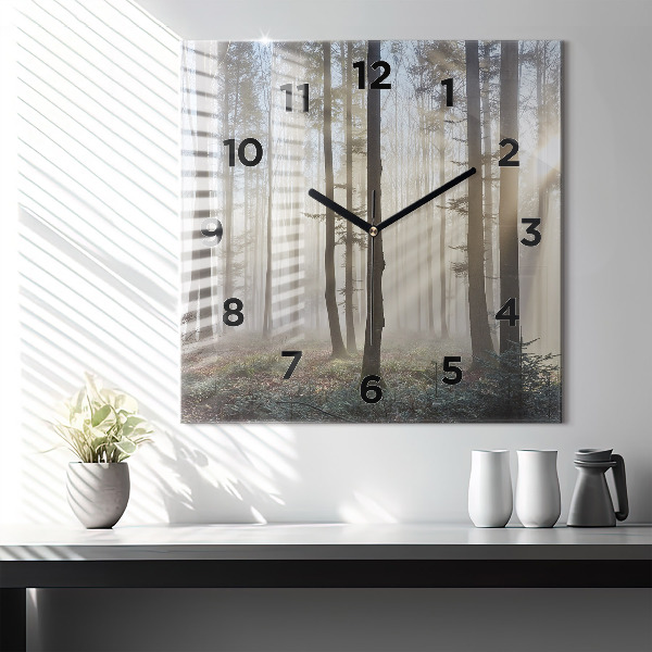 Pendule carrée en verre Forêt dans le brouillard
