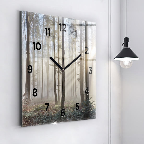 Pendule carrée en verre Forêt dans le brouillard