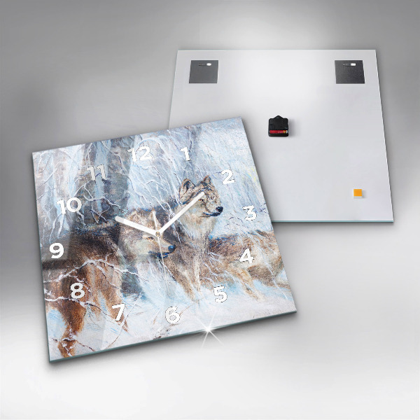 Pendule carrée en verre Les loups dans la forêt