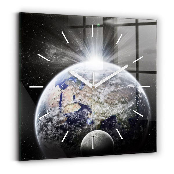 Horloge murale carrée Terre Lune Soleil