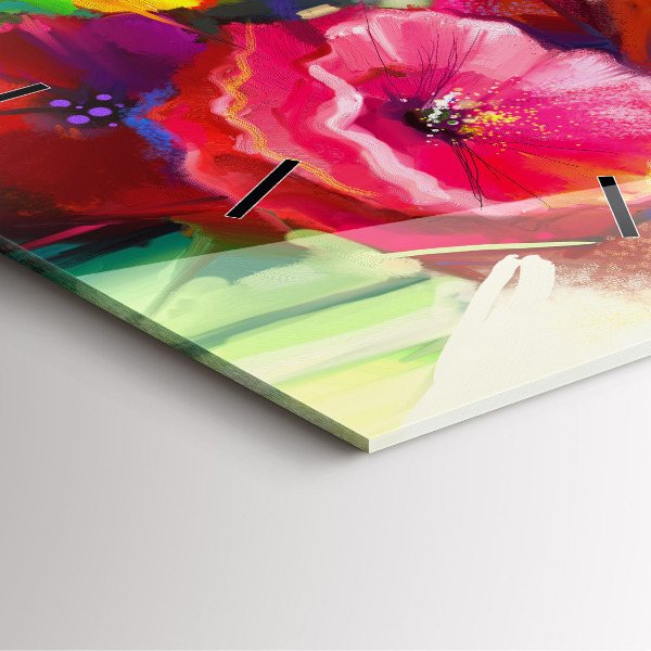 Horloge murale carrée Coquelicots colorés