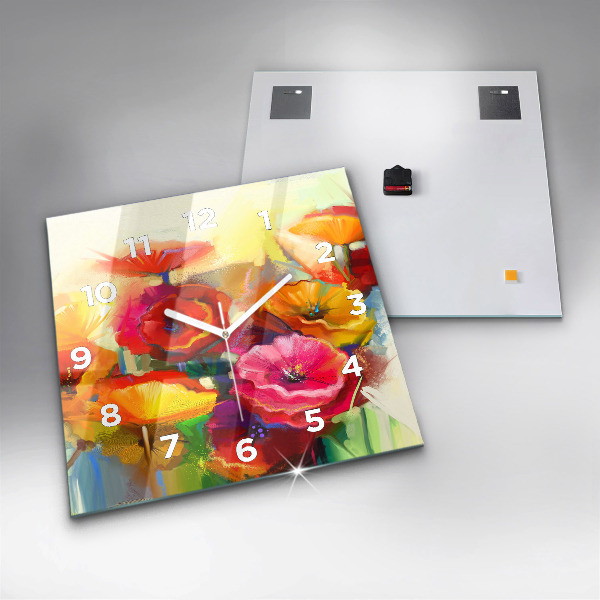 Horloge murale carrée Coquelicots colorés