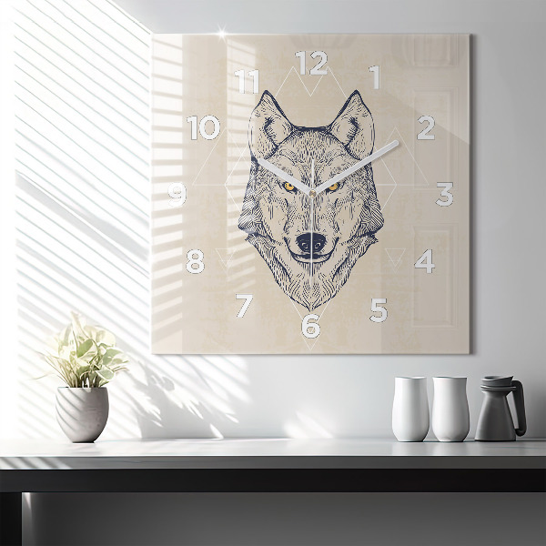 Horloge murale carrée Tête de loup