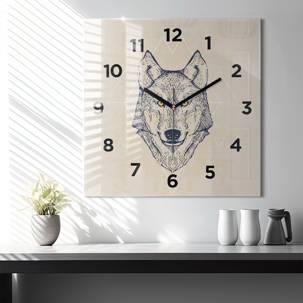 Horloge murale carrée Tête de loup