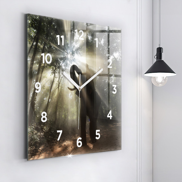 Horloge murale carrée Éléphant dans la jungle