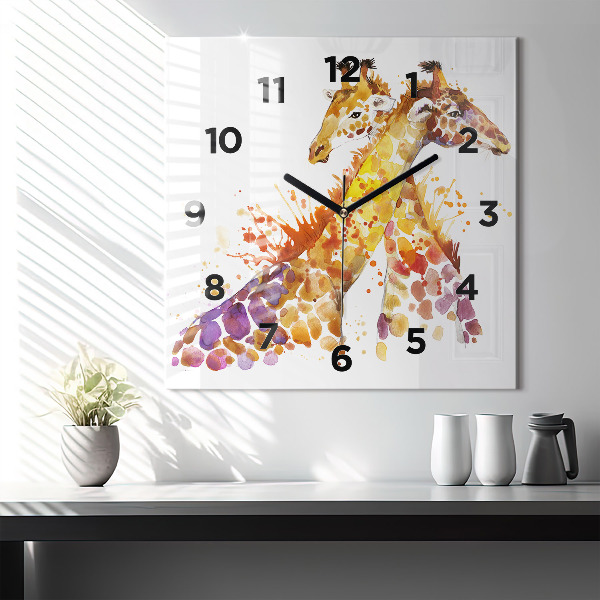 Horloge murale carrée Girafe - aquarelle