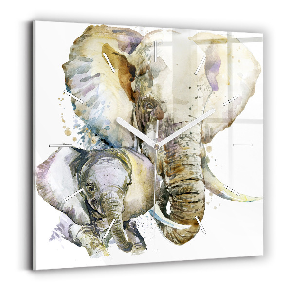Horloge murale carrée Animaux peints éléphants