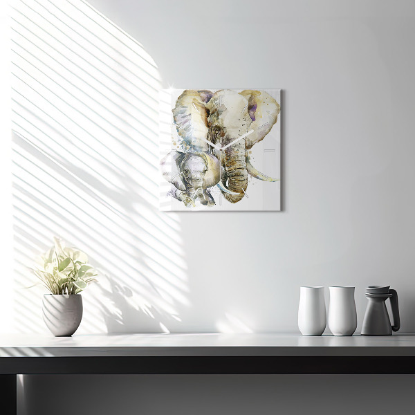 Horloge murale carrée Animaux peints éléphants