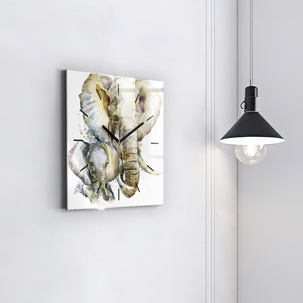 Horloge murale carrée Animaux peints éléphants