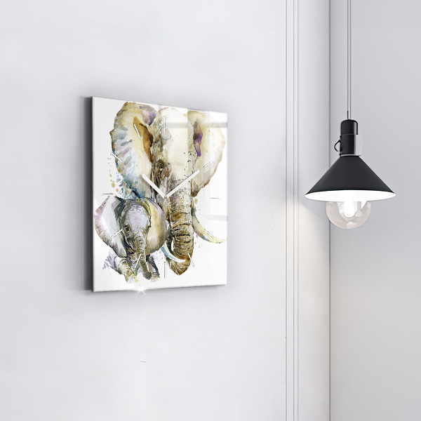 Horloge murale carrée Animaux peints éléphants