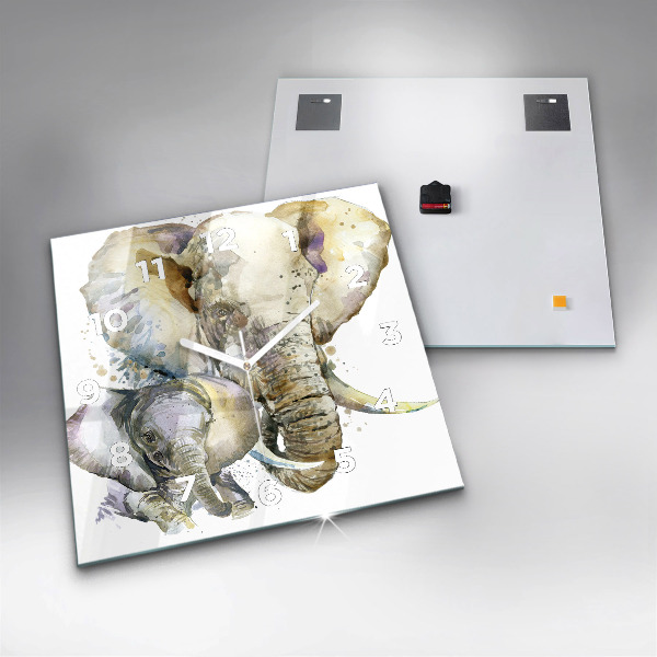 Horloge murale carrée Animaux peints éléphants