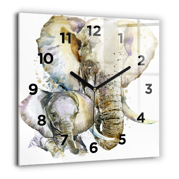 Horloge murale carrée Animaux peints éléphants