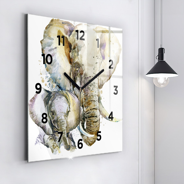 Horloge murale carrée Animaux peints éléphants