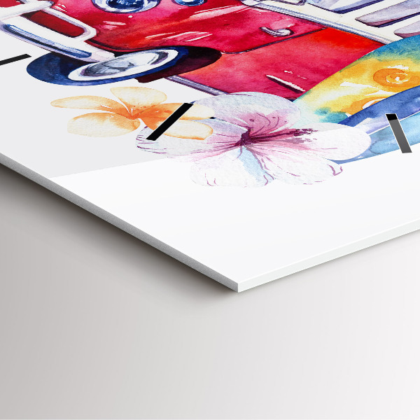 Horloge murale carrée Panneau « Voiture et surf »