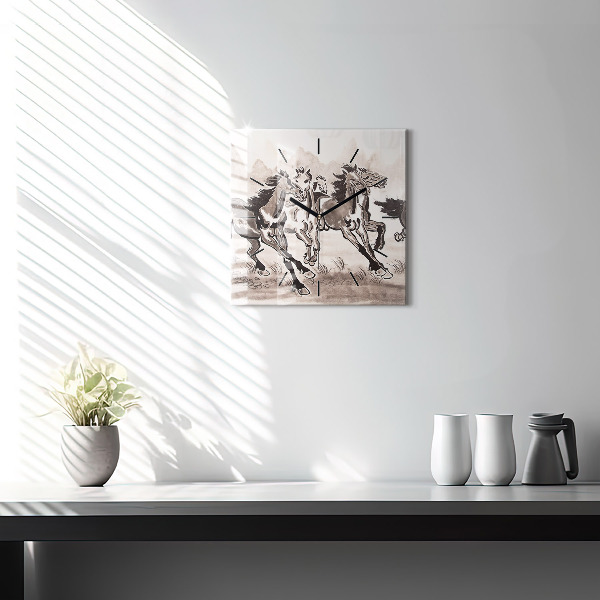 Horloge murale carrée Chevaux au galop