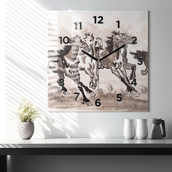 Horloge murale carrée Chevaux au galop