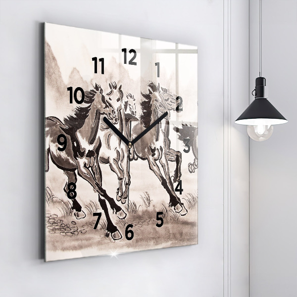 Horloge murale carrée Chevaux au galop