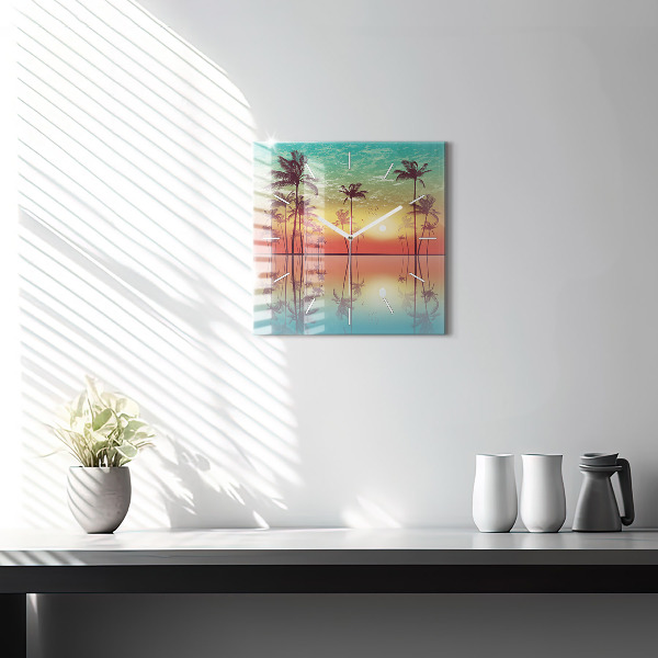 Horloge murale carrée Palmiers tropicaux