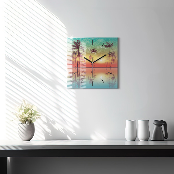 Horloge murale carrée Palmiers tropicaux