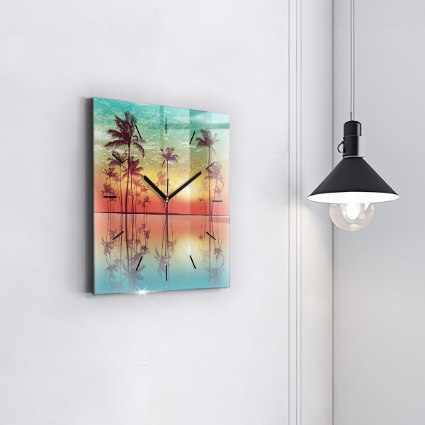 Horloge murale carrée Palmiers tropicaux