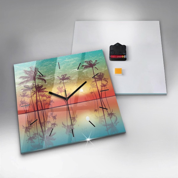 Horloge murale carrée Palmiers tropicaux