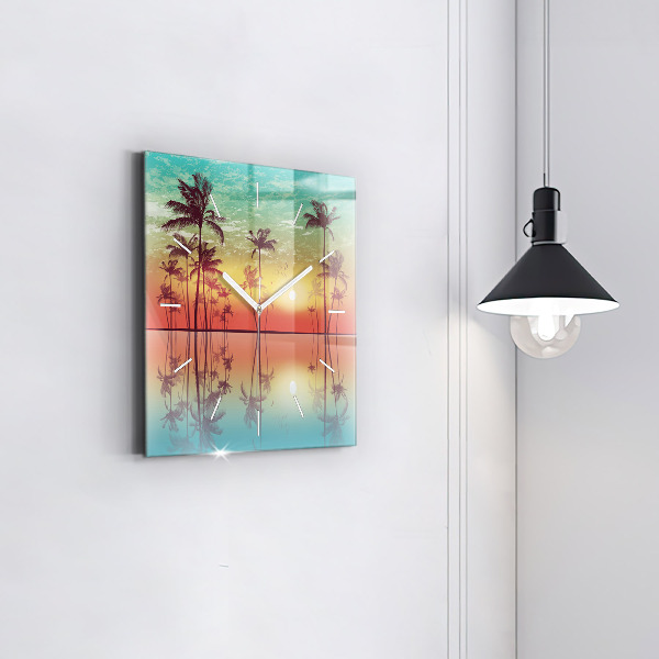 Horloge murale carrée Palmiers tropicaux
