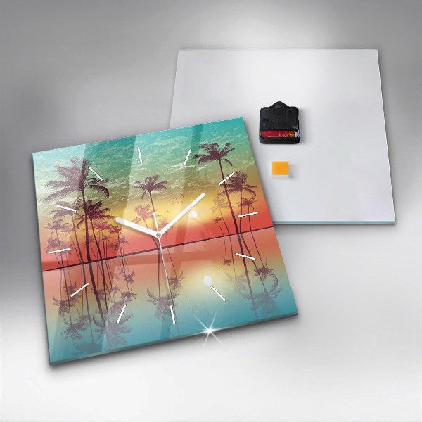 Horloge murale carrée Palmiers tropicaux