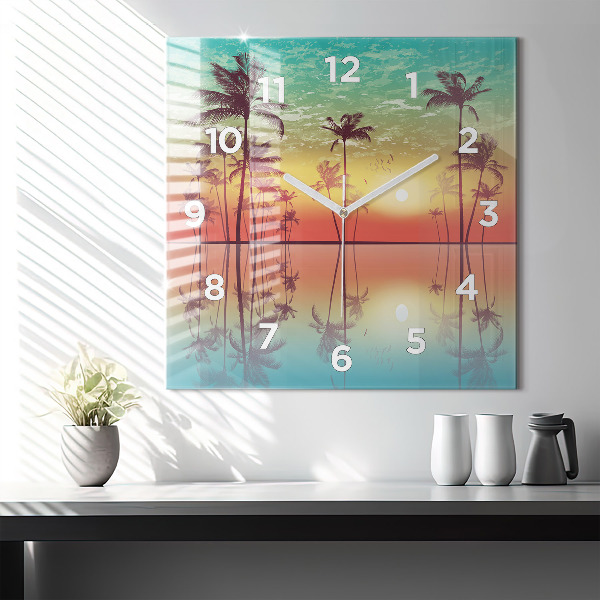 Horloge murale carrée Palmiers tropicaux