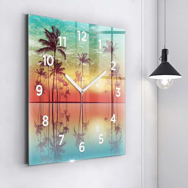 Horloge murale carrée Palmiers tropicaux