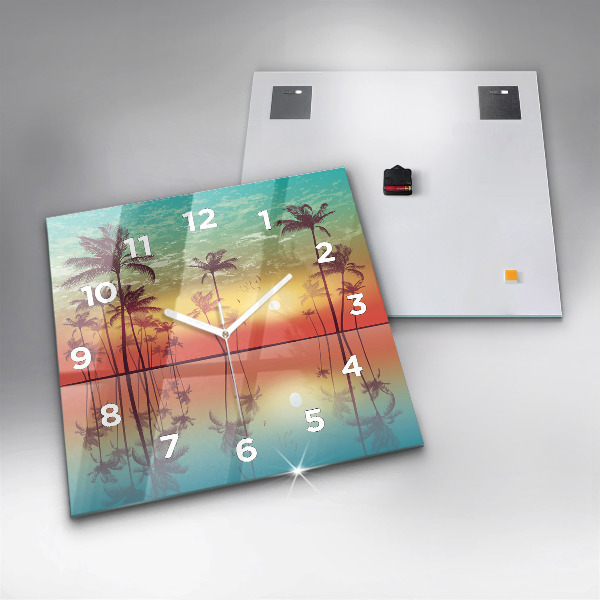 Horloge murale carrée Palmiers tropicaux