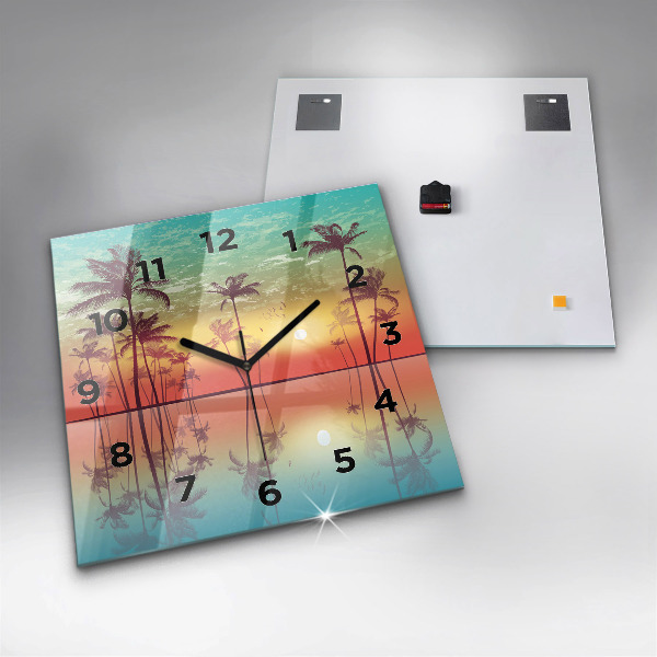 Horloge murale carrée Palmiers tropicaux