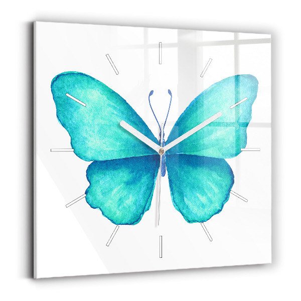 Horloge murale carrée 'Papillon d''été turquoise'
