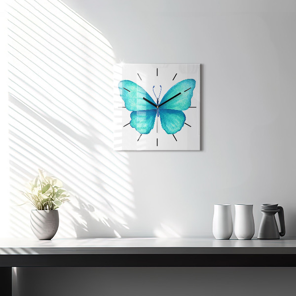 Horloge murale carrée 'Papillon d''été turquoise'