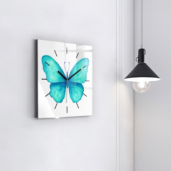 Horloge murale carrée 'Papillon d''été turquoise'