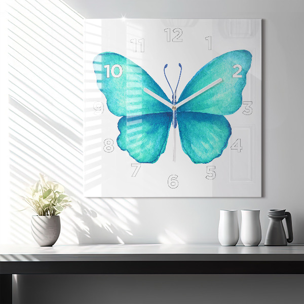 Horloge murale carrée 'Papillon d''été turquoise'