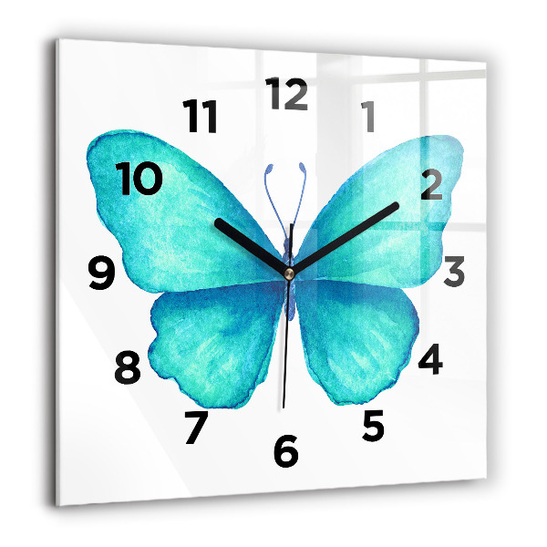 Horloge murale carrée 'Papillon d''été turquoise'