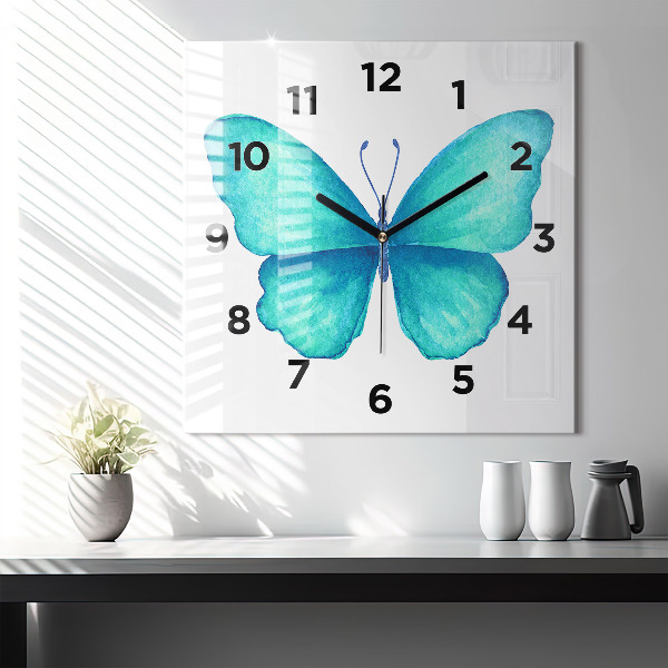 Horloge murale carrée 'Papillon d''été turquoise'